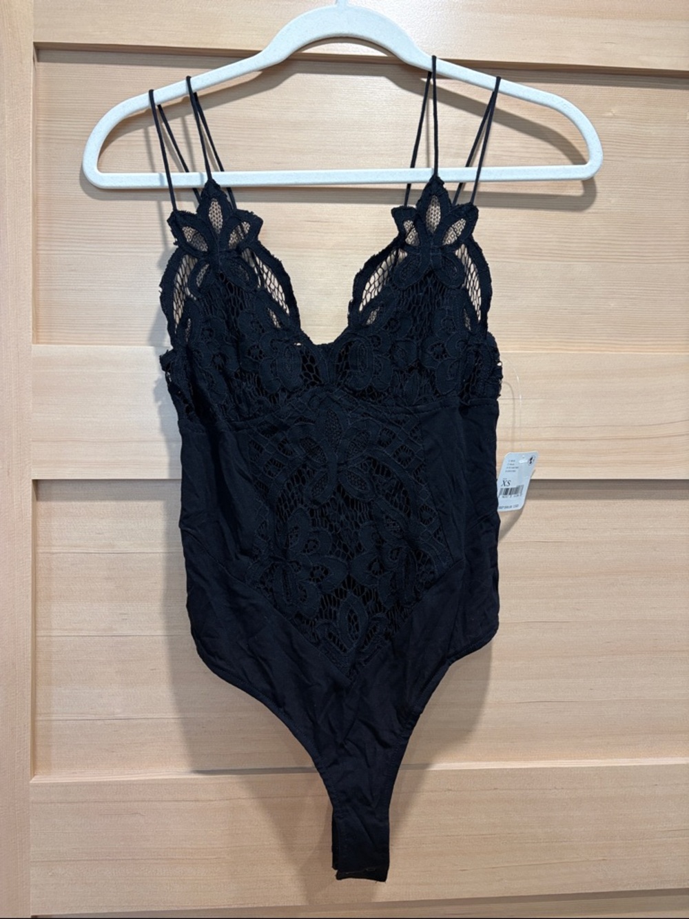 Free People Intimately Black Lace Bodysuit with Delicate Straps NWT